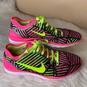 Nike Free Tr Fit 5 Pink Pow/Volt Black Athletic Shoes Size 7